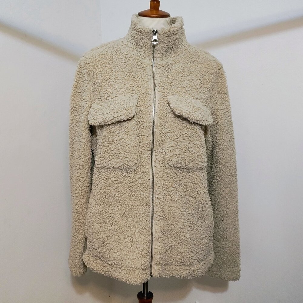 Men's H&M Beige Regular Fit Textured Weave Zip Up Overshirt M